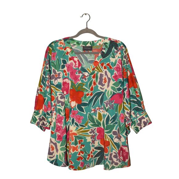 HUDSON GRAY $64 Oversized Floral V-Neck Dolman Sleeve Blouse Multi-Color Medium - Picture 1 of 3